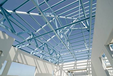 Structure of steel roof frame for construction.